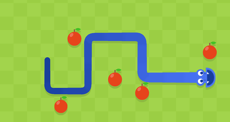 Google Snake spel met een slang die appels opeet
