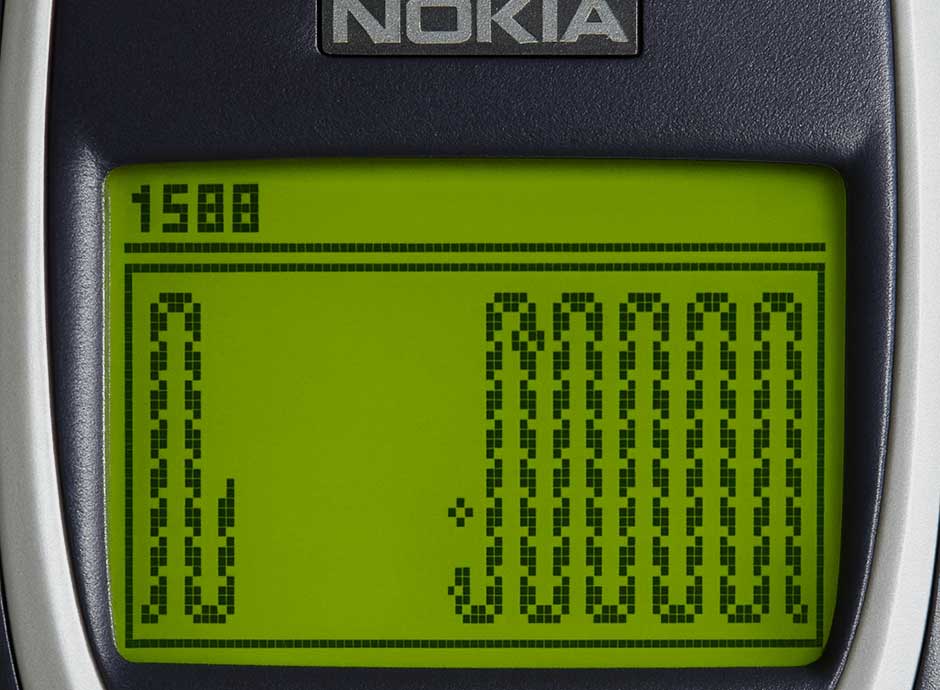 Scherm van het spel Snake 2 op een Nokia 3310